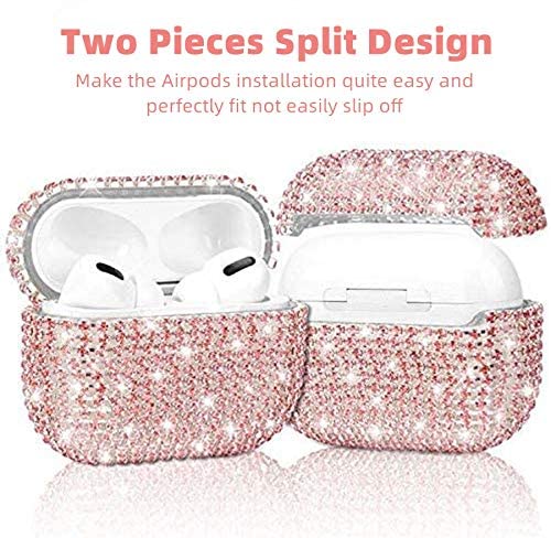 Luxurious Shining Rhinestone Diamante Apple AirPods Pro Case, Bling Sparkle Protective Cover Carrying Mickey Ball Keychain for Airpods Pro,Shockproof Anti-Scratch Anti-dust (Pink)