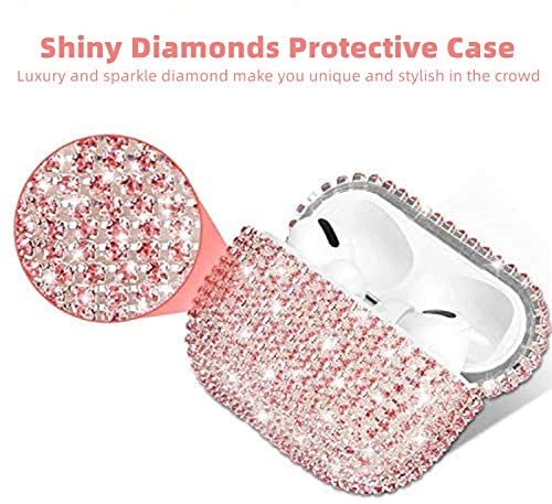 Luxurious Shining Rhinestone Diamante Apple AirPods Pro Case, Bling Sparkle Protective Cover Carrying Mickey Ball Keychain for Airpods Pro,Shockproof Anti-Scratch Anti-dust (Pink)