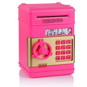 tuseasy piggy bank, birthday toys gifts for 4 5 6 7 8 9 10 year old boys girls, electronic real money coin atm machine, plastic large saving bank safe lock box, kids kawaii cute stuff (deeppink)