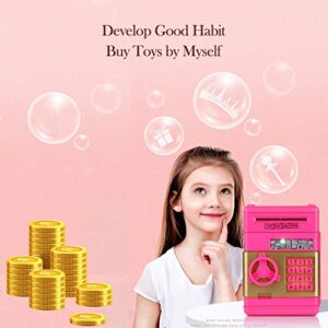 TUSEASY Piggy Bank, Birthday Toys Gifts for 4 5 6 7 8 9 10 Year Old Boys Girls, Electronic Real Money Coin ATM Machine, Plastic Large Saving Bank Safe Lock Box, Kids Kawaii Cute Stuff (Deeppink)