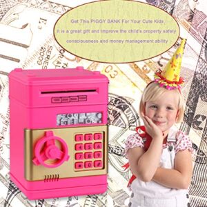 TUSEASY Piggy Bank, Birthday Toys Gifts for 4 5 6 7 8 9 10 Year Old Boys Girls, Electronic Real Money Coin ATM Machine, Plastic Large Saving Bank Safe Lock Box, Kids Kawaii Cute Stuff (Deeppink)