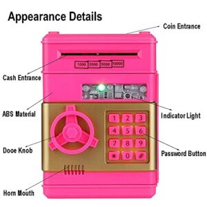 TUSEASY Piggy Bank, Birthday Toys Gifts for 4 5 6 7 8 9 10 Year Old Boys Girls, Electronic Real Money Coin ATM Machine, Plastic Large Saving Bank Safe Lock Box, Kids Kawaii Cute Stuff (Deeppink)