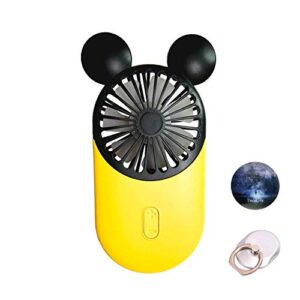 lacovia cute personal mini fan, handheld & portable usb rechargeable fan with beautiful led light, 3 adjustable speeds, finger holder, perfect for indoor or outdoor activities, cute mouse (yellow)
