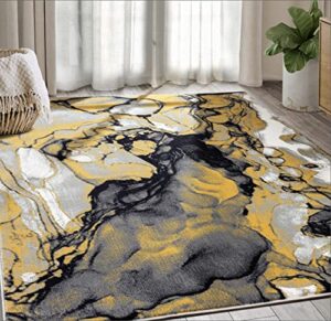 abani modern grey & yellow marble 4' x 6' area rug, rugs arto collection - contemporary colorful abstract liquid style
