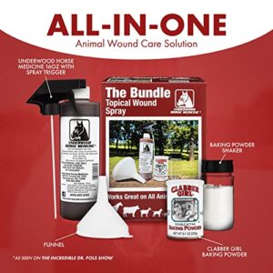 Topical Wound Spray Kit - 16 oz Refill Bottle w/ Baking Powder, Funnel, Spray Trigger, & Shaker - No Sting Antiseptic Spray for Wounds for Faster Healing - Wound Care for Equine and Other Farm Animals