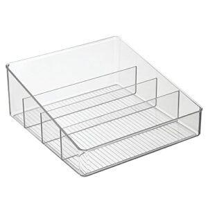 mDesign Large Plastic Food Packet Organizer Bin Caddy - 4 Divided Sections - Storage Station for Kitchen, Pantry, Cabinet, Countertop - Holder for Seasoning Pouches, Soups, Spices, Snacks - Clear