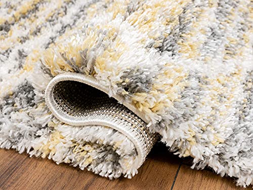 Abani Modern 5'3" X 7'6" Grey, Cream & Yellow Shag Area Rug Rugs Plush Contemporary Boston Collection Tassel Rug