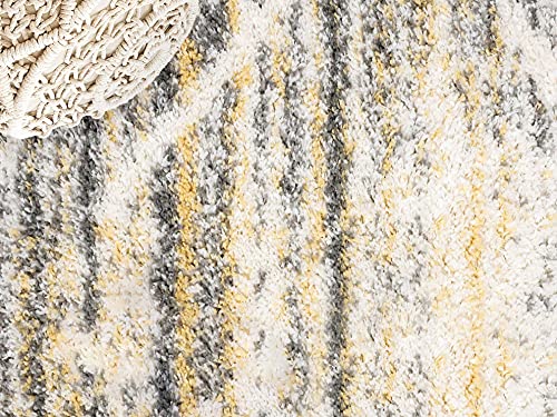 Abani Modern 5'3" X 7'6" Grey, Cream & Yellow Shag Area Rug Rugs Plush Contemporary Boston Collection Tassel Rug