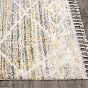 Abani Modern 5'3" X 7'6" Grey, Cream & Yellow Shag Area Rug Rugs Plush Contemporary Boston Collection Tassel Rug