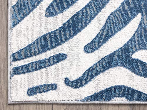 Abani Nova Collection Modern Blue & Grey Zebra Print 7'9" Xx 10'2" Area Rug Rugs Contemporary Style Animal Pattern Rug