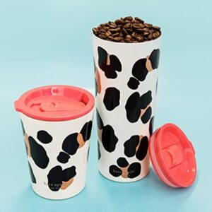 Kate Spade New York Small Insulated Coffee Cup with Lid, Leopard Print Double Walled Stainless Steel Mug, 12oz Coffee Tumbler, Forest Feline