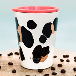 Kate Spade New York Small Insulated Coffee Cup with Lid, Leopard Print Double Walled Stainless Steel Mug, 12oz Coffee Tumbler, Forest Feline