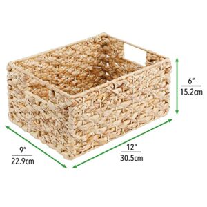 mDesign Hyacinth Braided Woven Kitchen Basket Bin with Built-in Handles for Organizing Kitchen Pantry, Cabinet, Cupboard, Countertop, Shelves - Holds Food, Drinks, Snacks, 3 Pack - Natural/Tan