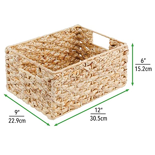 mDesign Hyacinth Braided Woven Kitchen Basket Bin with Built-in Handles for Organizing Kitchen Pantry, Cabinet, Cupboard, Countertop, Shelves - Holds Food, Drinks, Snacks, 3 Pack - Natural/Tan