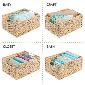 mDesign Hyacinth Braided Woven Kitchen Basket Bin with Built-in Handles for Organizing Kitchen Pantry, Cabinet, Cupboard, Countertop, Shelves - Holds Food, Drinks, Snacks, 3 Pack - Natural/Tan