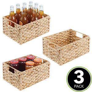 mDesign Hyacinth Braided Woven Kitchen Basket Bin with Built-in Handles for Organizing Kitchen Pantry, Cabinet, Cupboard, Countertop, Shelves - Holds Food, Drinks, Snacks, 3 Pack - Natural/Tan