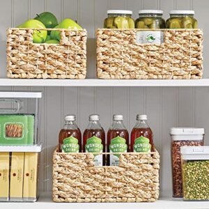 mDesign Hyacinth Braided Woven Kitchen Basket Bin with Built-in Handles for Organizing Kitchen Pantry, Cabinet, Cupboard, Countertop, Shelves - Holds Food, Drinks, Snacks, 3 Pack - Natural/Tan