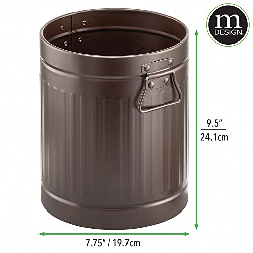 mDesign Steel Metal 2 Gallon/7 Liter Trash Can Wastebasket, Garbage Bin with Handles for Bathroom, Kitchen, Bedroom, Office - Holds Trash, Waste, Garbage, Recycling - Bronze