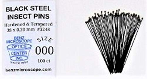 Premium Black Enameled Steel Insect Pins, Size 000, Pack of 100