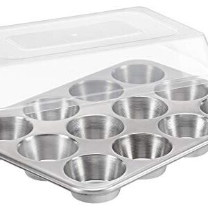 AmazonCommercial Aluminum Muffin Pan, 12 Cup with Lid