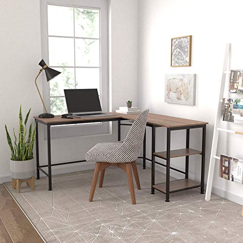 Amazon Basics L-Shape Computer Desk with Shelves for Storage, 54.3 Inch, Espresso with Black Frame