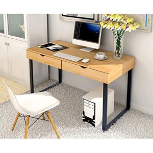 OKBOP Modern Writing Desk, 47'' Laptop Computer Desk, Small Home Office Desk with 2 Drawer, Wood Student Study Table Notebook Workstation (Yellow)