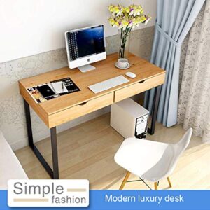 OKBOP Modern Writing Desk, 47'' Laptop Computer Desk, Small Home Office Desk with 2 Drawer, Wood Student Study Table Notebook Workstation (Yellow)