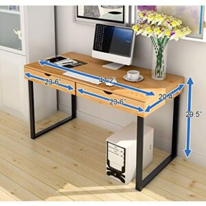 OKBOP Modern Writing Desk, 47'' Laptop Computer Desk, Small Home Office Desk with 2 Drawer, Wood Student Study Table Notebook Workstation (Yellow)