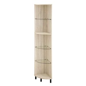 walker edison saxon modern wood and glass 4 shelf corner console, 68 inch, birch