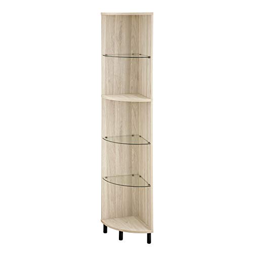 Walker Edison Saxon Modern Wood and Glass 4 Shelf Corner Console, 68 Inch, Birch