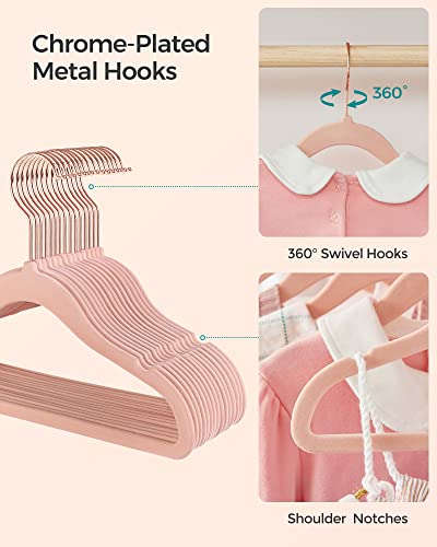 SONGMICS Kids Hangers Velvet 50 Pack, Children’s Hangers for Closet with Rose Gold Hooks, Premium Velvet Hangers for Nursery, Non-Slip Hangers, Light Pink UCRF027P01