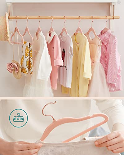 SONGMICS Kids Hangers Velvet 50 Pack, Children’s Hangers for Closet with Rose Gold Hooks, Premium Velvet Hangers for Nursery, Non-Slip Hangers, Light Pink UCRF027P01
