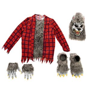 Spooktacular Creations Red Werewolf Halloween Kids Costume with Mask, Gloves and Shoes for Halloween Dress Up Parties, Festivals-S(5-7yr)