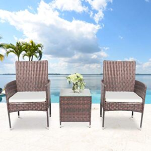 recaceik, 2 upholstered top dining （brown） patio, 3 piece set outdoor space-saving rattan glass tables and chairs