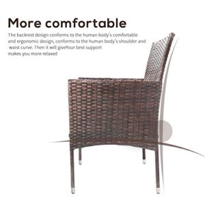 Recaceik, 2 upholstered top Dining （Brown） Patio, 3 Piece Set Outdoor Space-Saving Rattan Glass Tables and Chairs