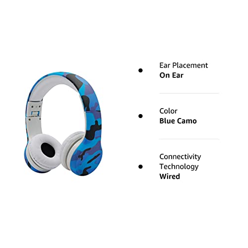 YUSONIC Kids Headphones with Graphic Design, Two Audio Port for Sharing 85 db Toddler Headphones for Kids with mic Boys Girls Baby Children Toddlers School Travel use (camo Blue)