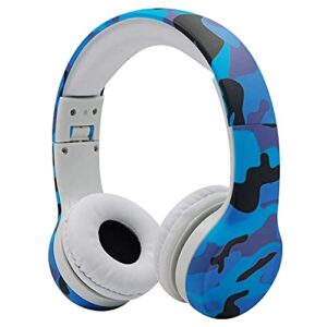 yusonic kids headphones with graphic design, two audio port for sharing 85 db toddler headphones for kids with mic boys girls baby children toddlers school travel use (camo blue)