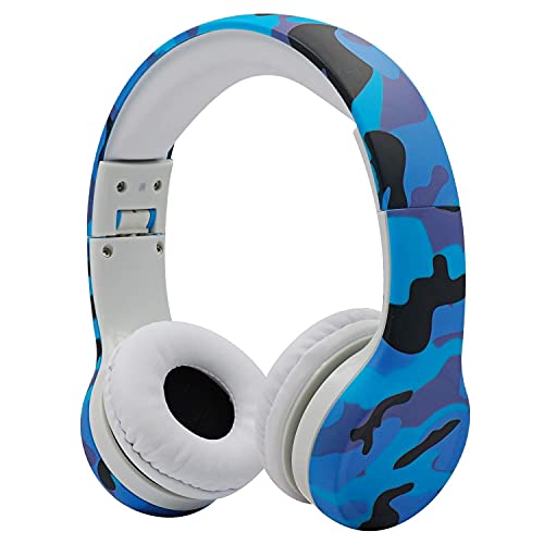 YUSONIC Kids Headphones with Graphic Design, Two Audio Port for Sharing 85 db Toddler Headphones for Kids with mic Boys Girls Baby Children Toddlers School Travel use (camo Blue)