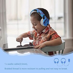 YUSONIC Kids Headphones with Graphic Design, Two Audio Port for Sharing 85 db Toddler Headphones for Kids with mic Boys Girls Baby Children Toddlers School Travel use (camo Blue)