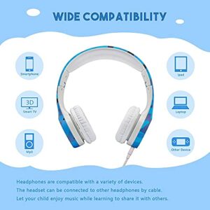 YUSONIC Kids Headphones with Graphic Design, Two Audio Port for Sharing 85 db Toddler Headphones for Kids with mic Boys Girls Baby Children Toddlers School Travel use (camo Blue)