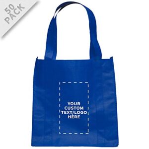 discount promos custom reusable grocery tote bag for shopping - 50 pack - personalized logo, text -small foldable bags – blue