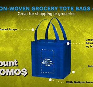 DISCOUNT PROMOS Custom Reusable Grocery Tote Bag for Shopping - 50 Pack - Personalized Logo, Text -Small Foldable Bags – Blue