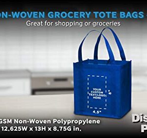 DISCOUNT PROMOS Custom Reusable Grocery Tote Bag for Shopping - 50 Pack - Personalized Logo, Text -Small Foldable Bags – Blue