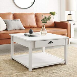 walker edison modern country square coffee table living room accent ottoman storage shelf, 30 inch, brushed white