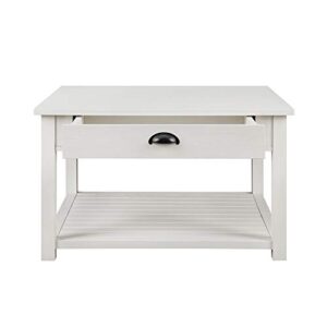 Walker Edison Modern Country Square Coffee Table Living Room Accent Ottoman Storage Shelf, 30 Inch, Brushed White