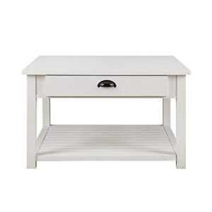 Walker Edison Modern Country Square Coffee Table Living Room Accent Ottoman Storage Shelf, 30 Inch, Brushed White
