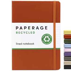 paperage recycled lined journal notebook, (rust orange terracotta), 160 pages, medium 5.7 inches x 8 inches - 100 gsm thick paper, hardcover