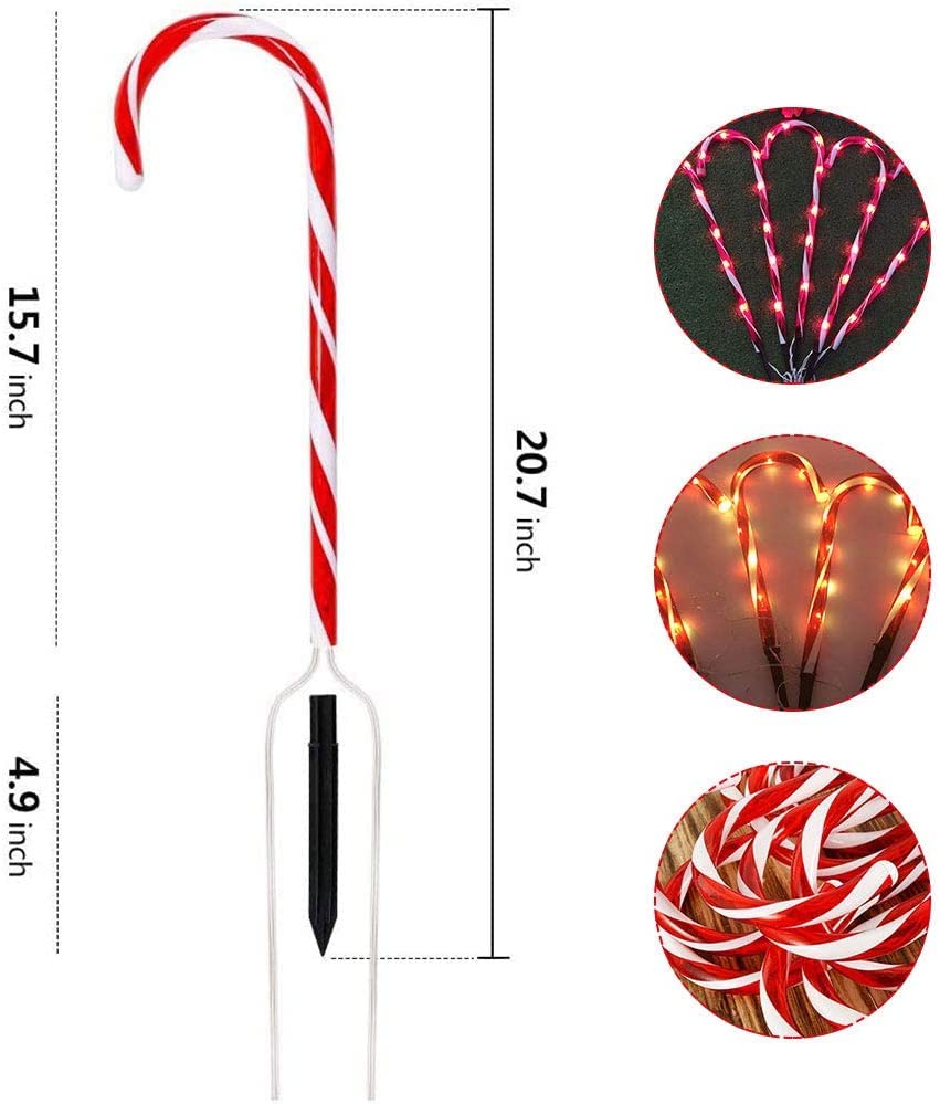 21Inch Candy Christmas Lights,10 Pack Candy Cane Lights Outdoor Pathway, Pathway Markers,Christmas LED Yard Lawn Pathway Markers, Christmas Indoor and Outdoor Decoration Lights UL588 Certified