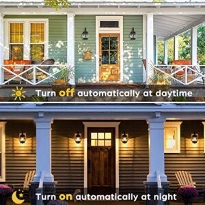 Dusk to Dawn Porch Light, Exterior Wall Sconces, Outdoor Light Fixtures Matte Black, Small Exterior Wall Lights with Seeded Glass, Waterproof Anti-Rust Wall Mount Lamp for Doorway Entryway, 2 Packs