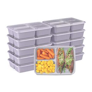 bentgo prep 3-compartment meal-prep containers with custom-fit lids - microwaveable, durable, reusable, bpa-free, freezer and dishwasher safe food storage containers - 10 trays & 10 lids (lilac)